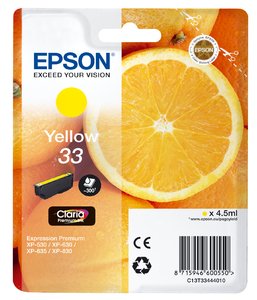 Epson 33 - 4.5 ml - keltainen - alkuper&auml;inen - kuplapakkaus - mustepatruuna malleihin Expression Home XP-635, 830, Expression Premium XP-530, 540, 630, 635, 640