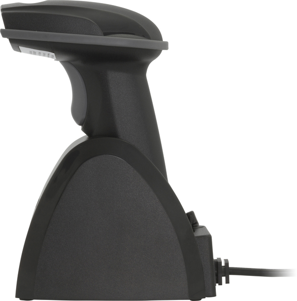 Langaton viivakoodinlukija ja teline, 100m kantama, musta/harm