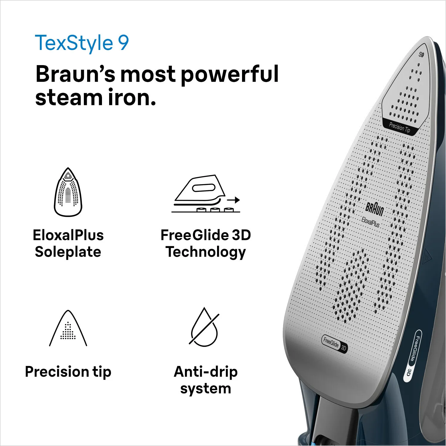 Braun TexStyle 9 SI 9682 DB Steam Iron, 3200W, 0.33L, Dark Blue