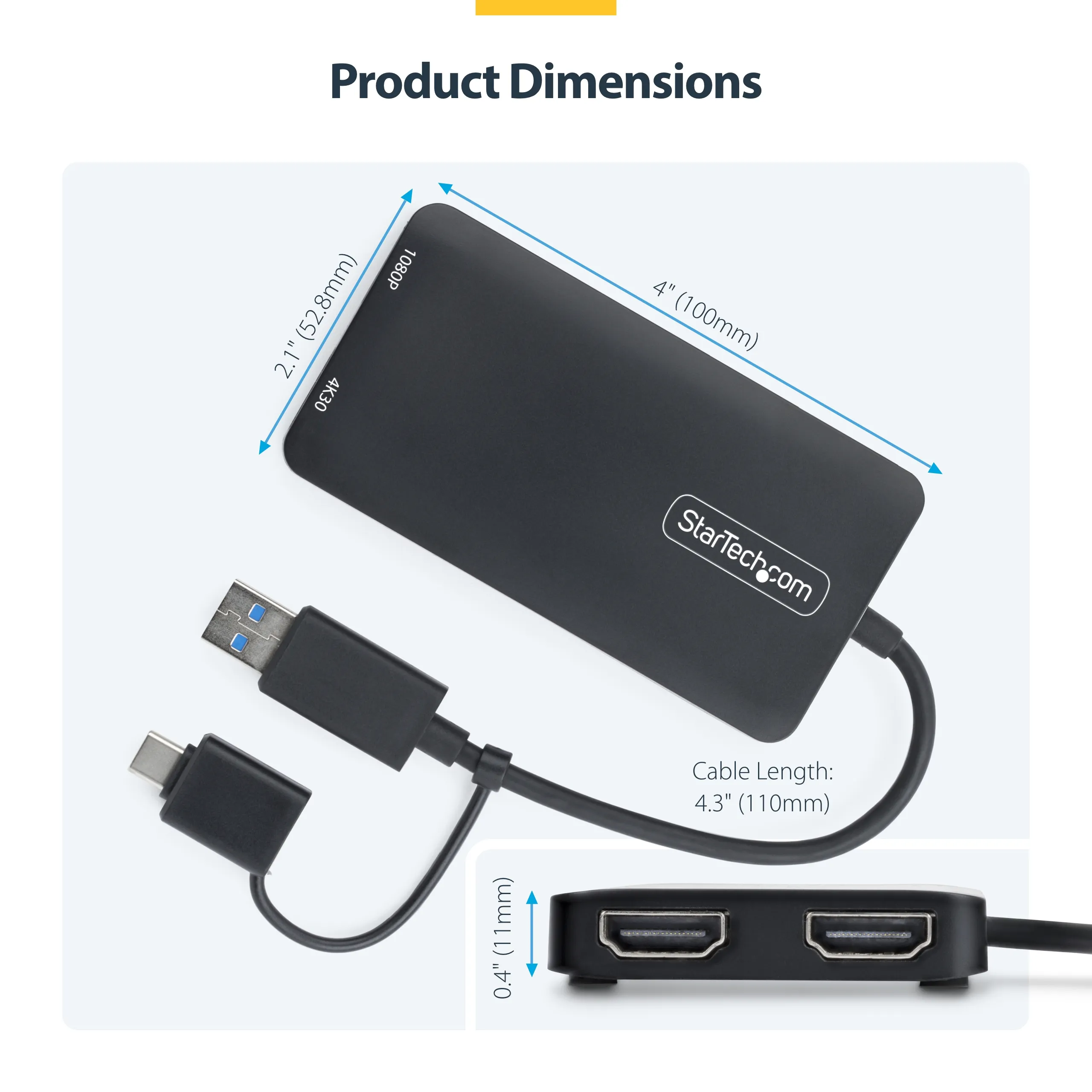 StarTech USB-C to 4K HDMI, 100W Power Delivery Pass-through, SD/MicroSD Slot, 3-Port USB 3.0 Hub - adapter, Grey
