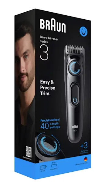 Braun Beard Trimmer Series 3 BT3520 -partatrimmeri, musta ja sininen