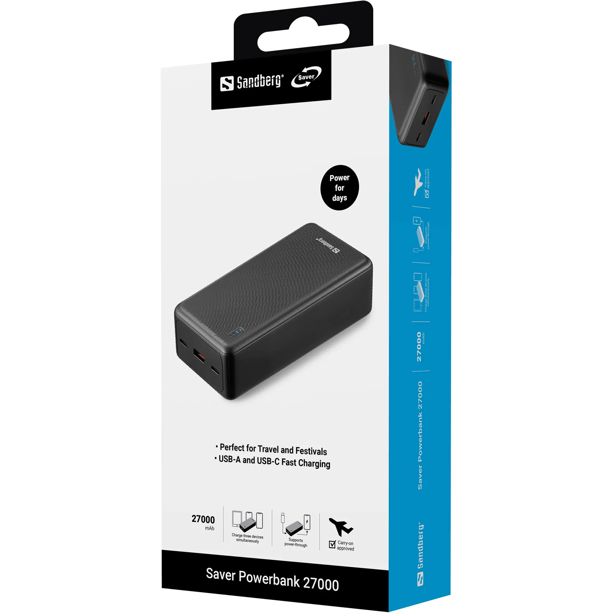 Sandberg Saver 27000 mAh, 22.5W, PD 20W - powerbank, Black