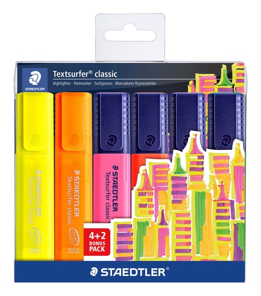 STAEDTLER Textsurfer classic 364, 1&ndash;5 mm, 6 pcs, Yellow, orange, pink, purple, red and green - highlighter