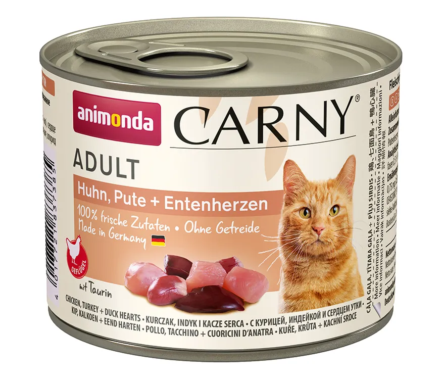 Animonda Carny Adult Chicken, Turkey &amp; Duck Hearts, Kissan m&auml;rk&auml;ruoka, Grain Free, 200 g