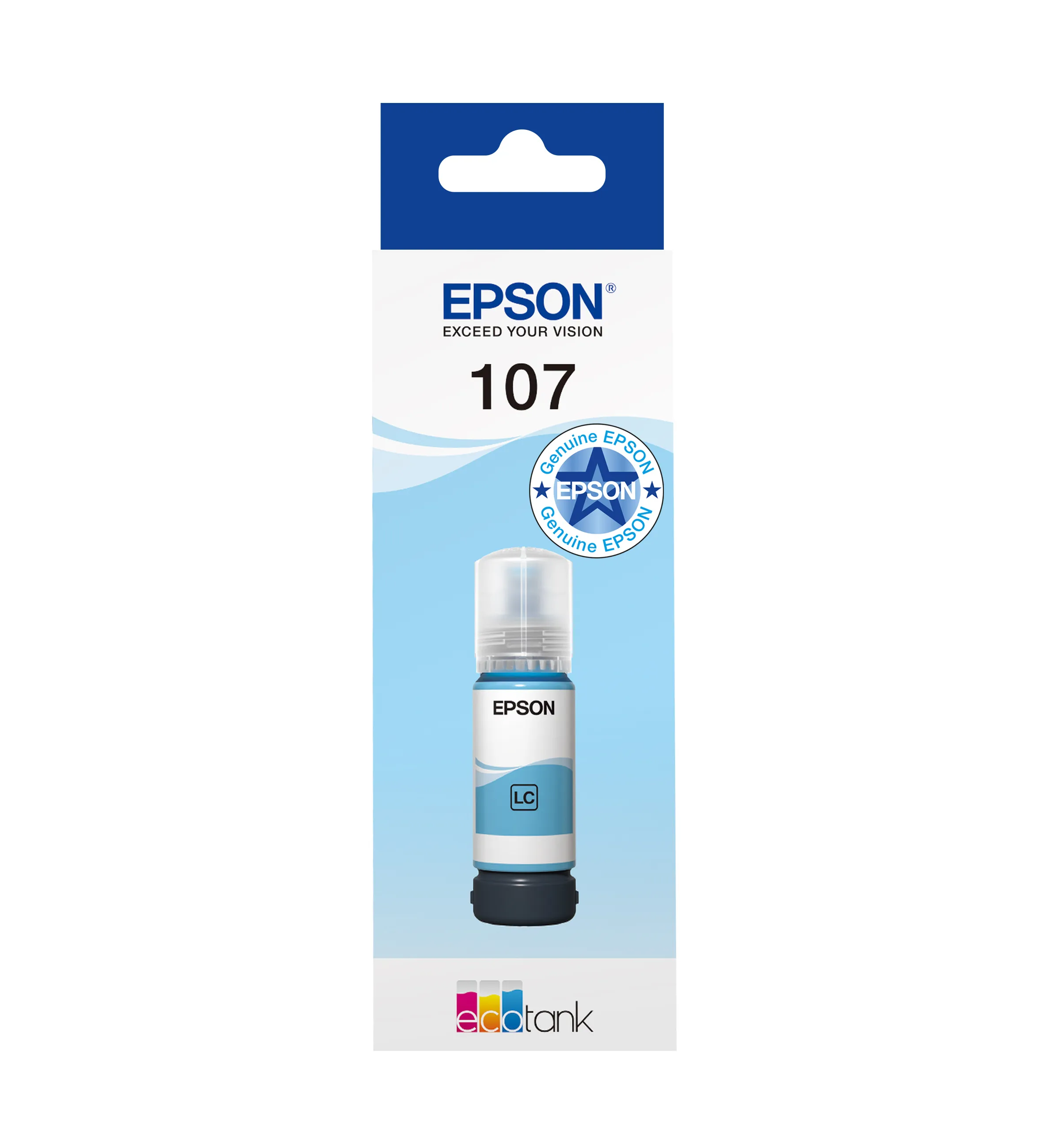 EPSON 107 EcoTank -mustepullo, 70 ml, vaaleansyaani