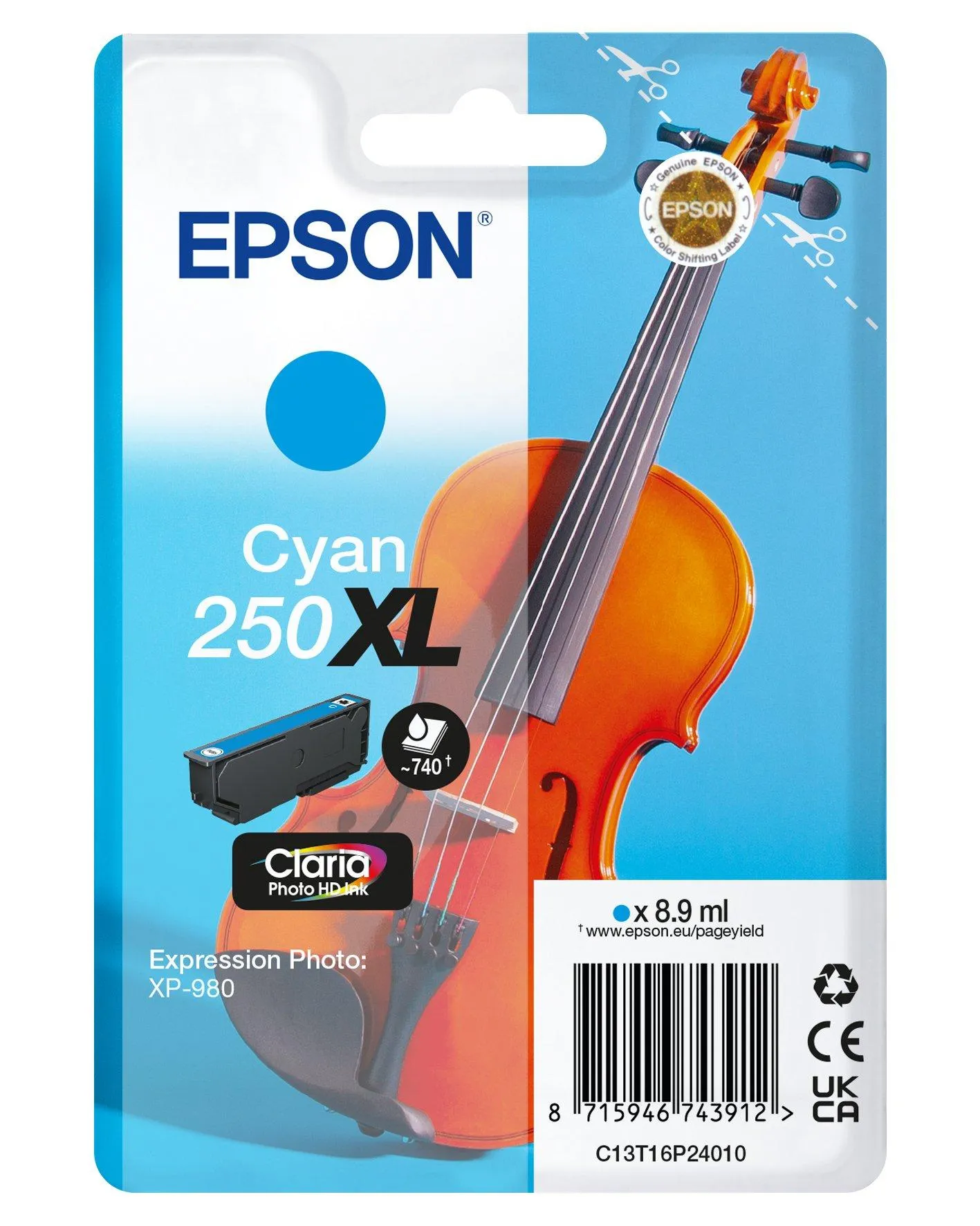 Epson 250XL -mustekasetti, 8.9 ml, cyan