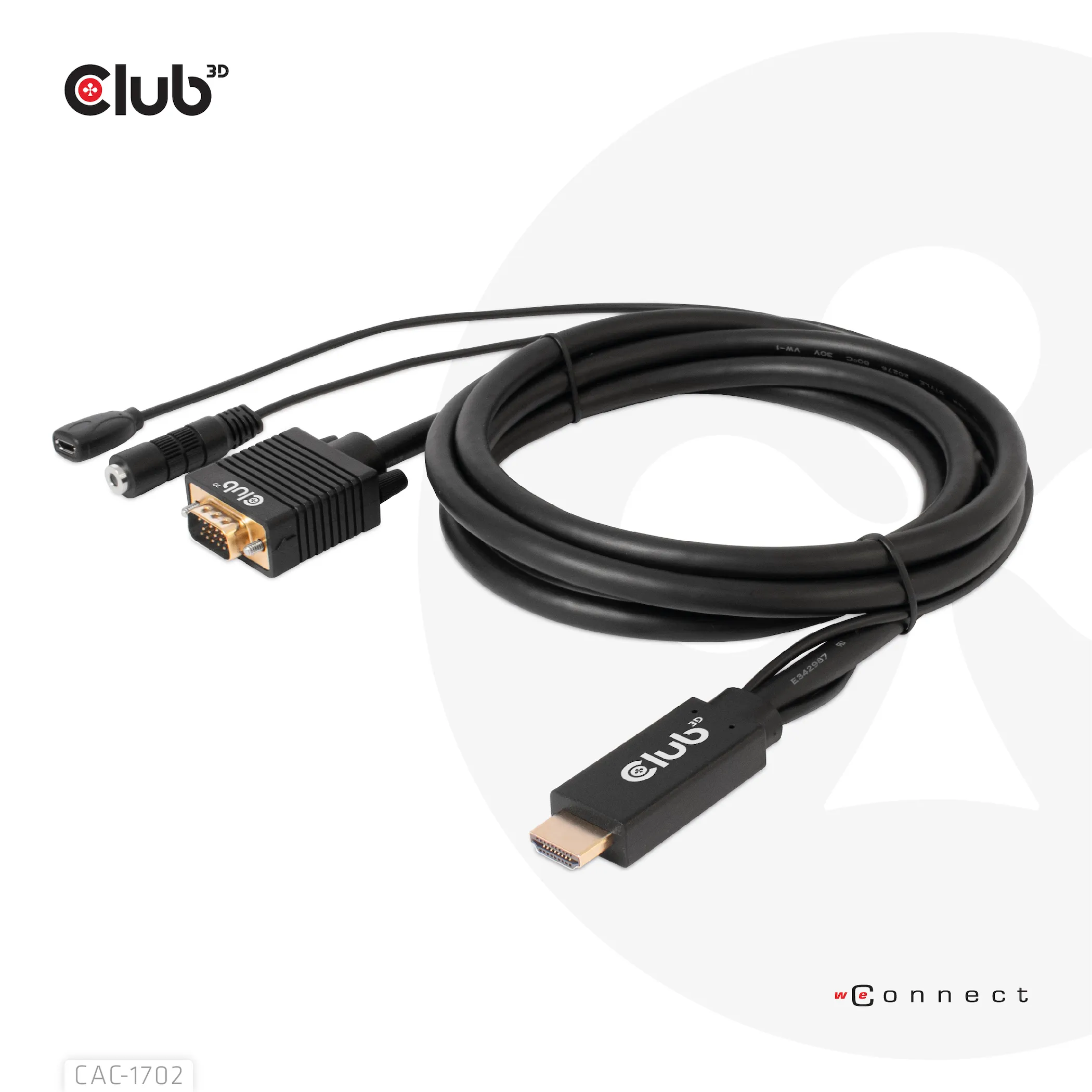 Club 3D HDMI - VGA, with Micro-USB extra power and 3.5mm audio - adapter, Black, 2m