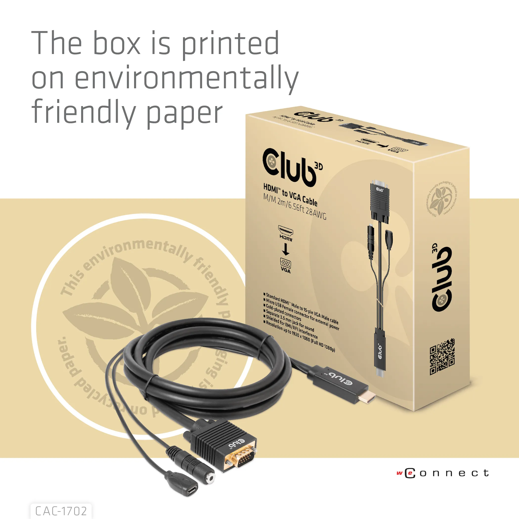 Club 3D HDMI - VGA, with Micro-USB extra power and 3.5mm audio - adapter, Black, 2m