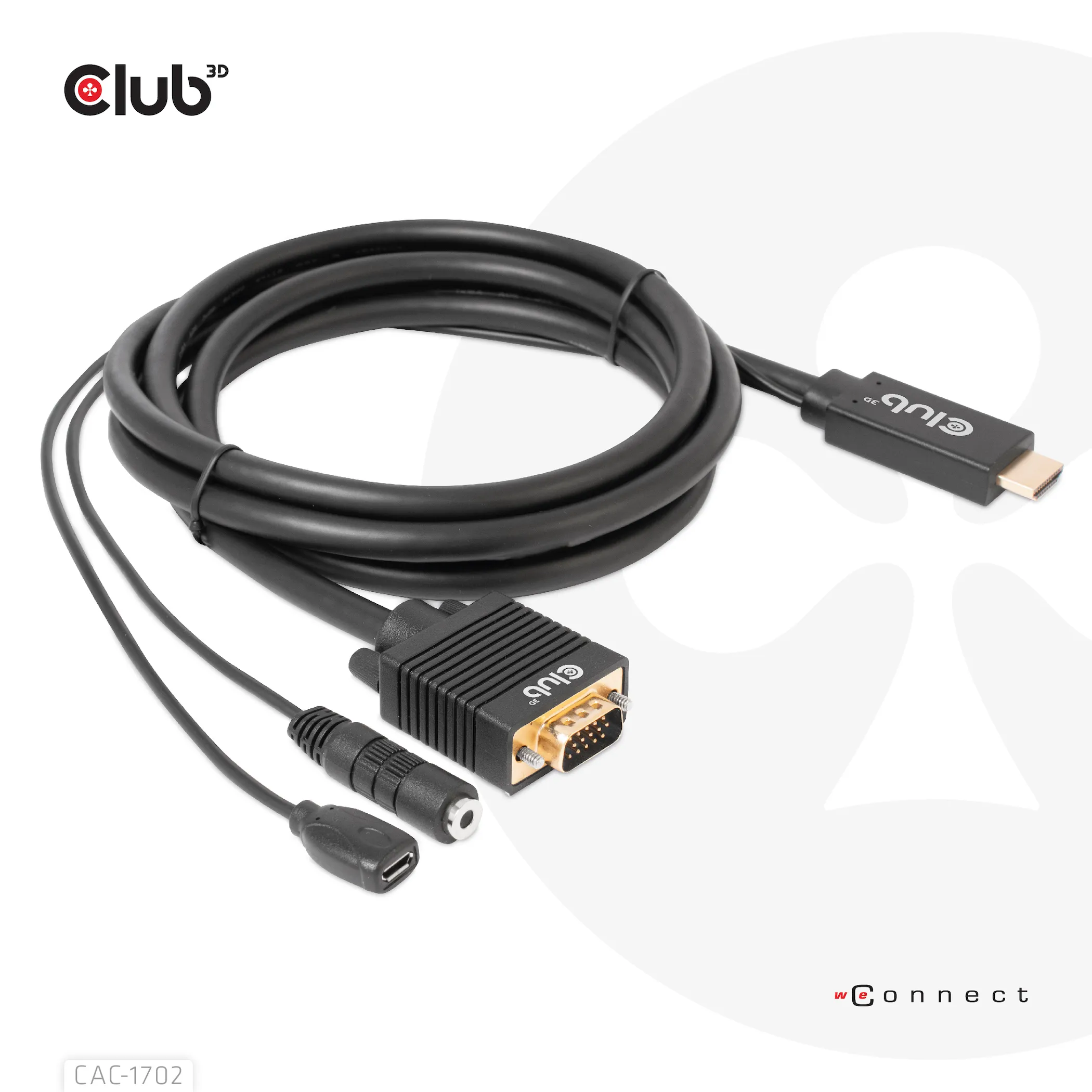 Club 3D HDMI - VGA, with Micro-USB extra power and 3.5mm audio - adapter, Black, 2m