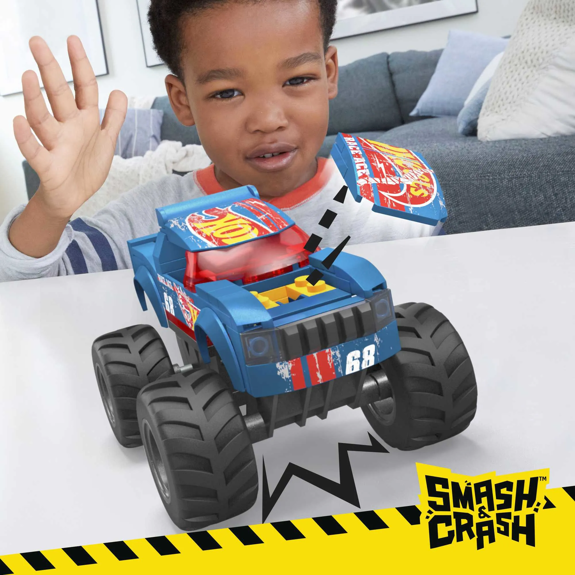 Mattel MEGA Hot Wheels Smash-and-Crash Race Ace Monster Truck Construction Toy