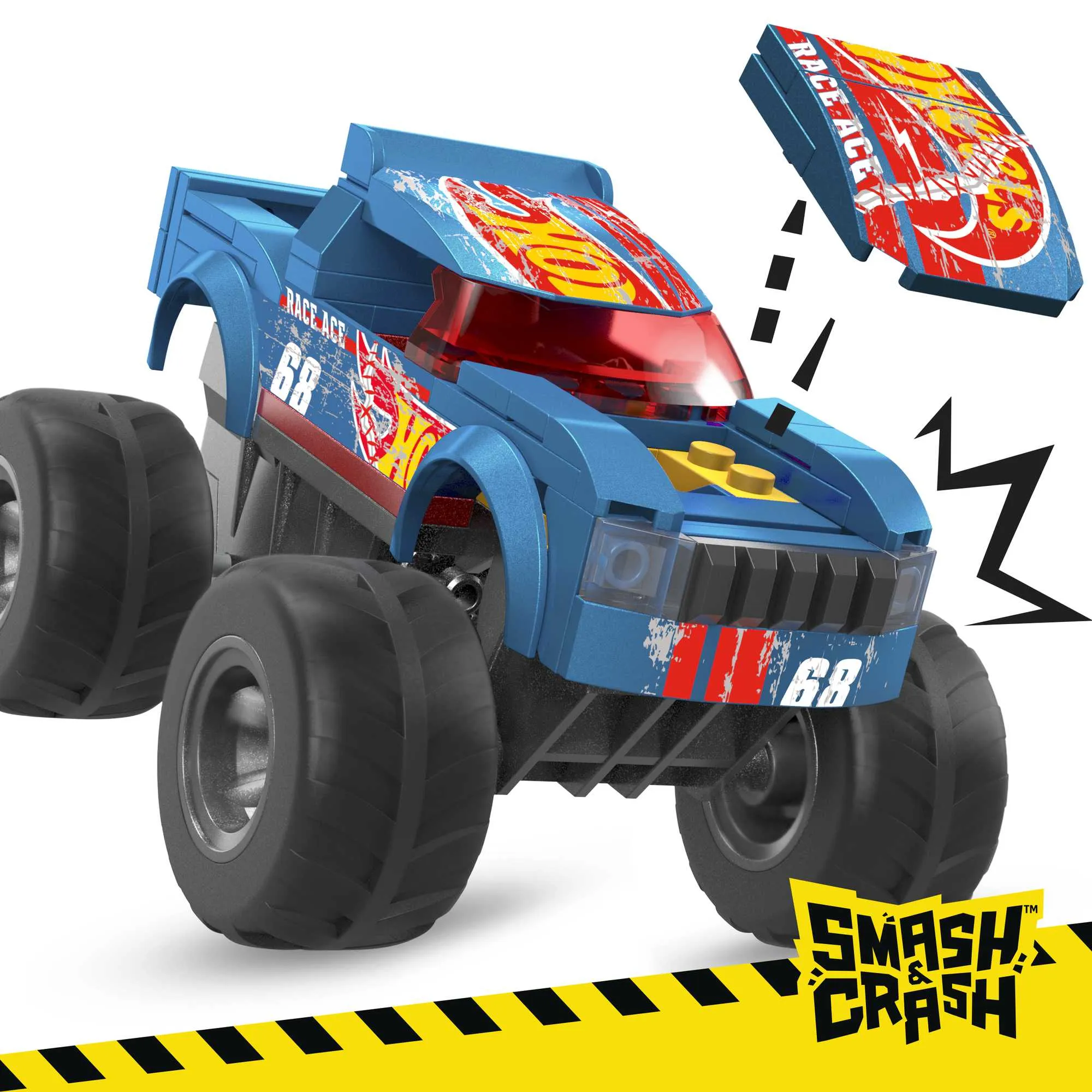 Mattel MEGA Hot Wheels Smash-and-Crash Race Ace Monster Truck Construction Toy