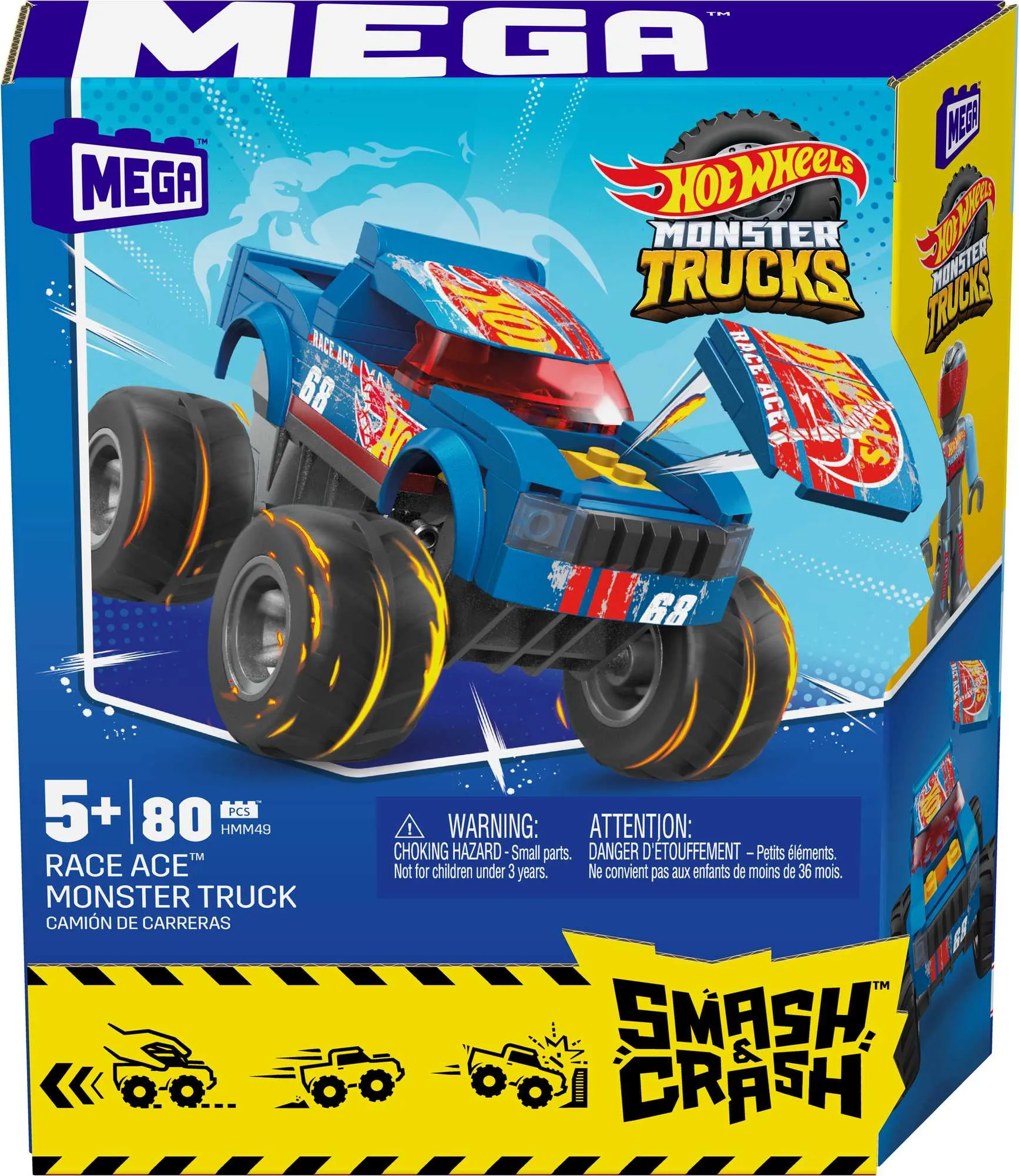 Mattel MEGA Hot Wheels Smash-and-Crash Race Ace Monster Truck Construction Toy