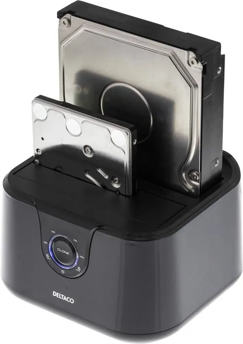 DELTACO USB 3.0 dockningsstation med kloning, 2x2,5/3,5" SATA,  svart