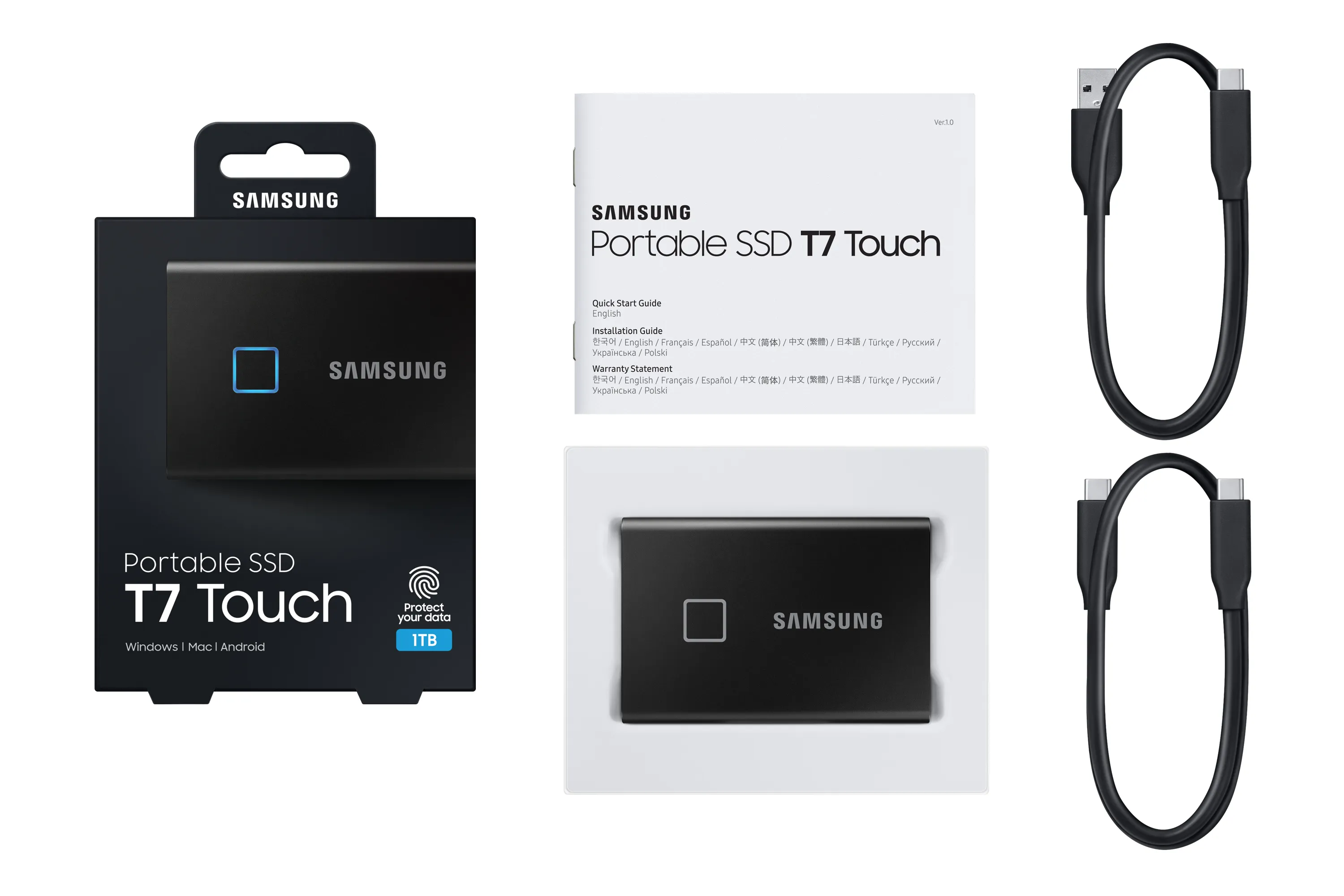 Samsung T7 Touch 1TB USB-C - External SSD, Black