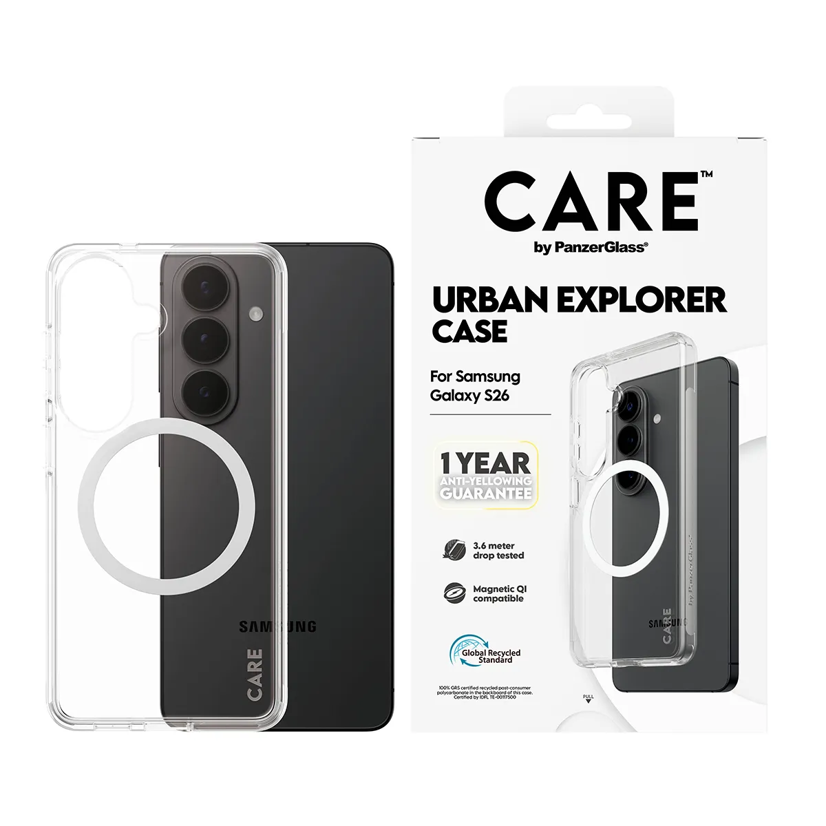 CARE by PanzerGlass Urban Explorer Case for Galaxy S26, Transparent / White Qi