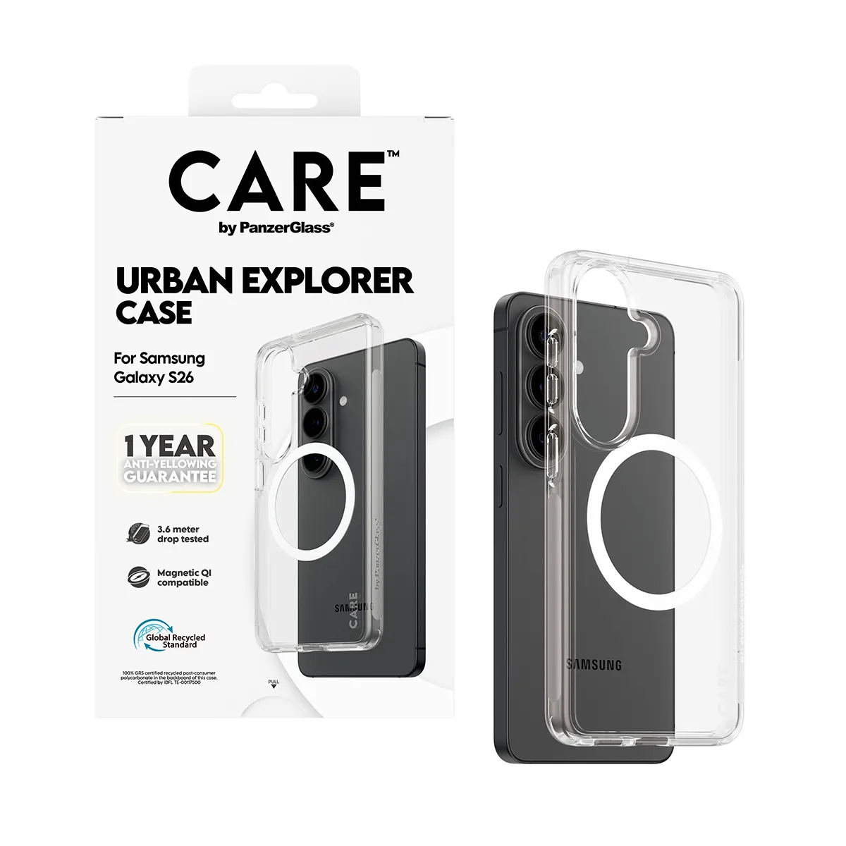 CARE by PanzerGlass Urban Explorer Case for Galaxy S26, Transparent / White Qi