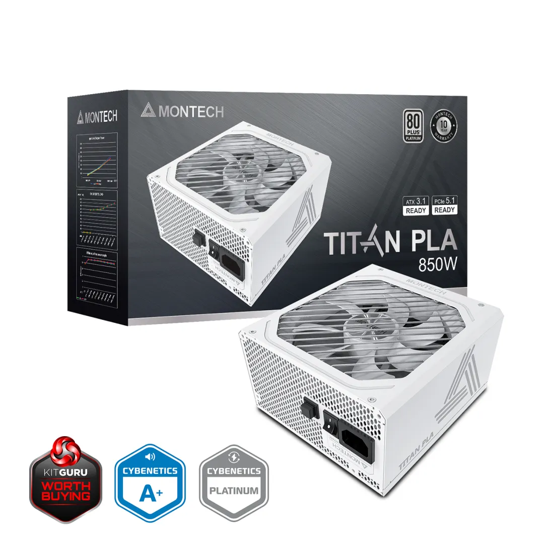 MONTECH TITAN PLA 850W -virtal&auml;hde, 80 Plus Platinum