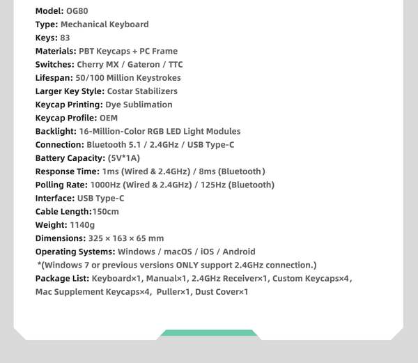 Iqunix OG80 Wormhole wireless RGB TTC Silent Brown - gaming keyboard