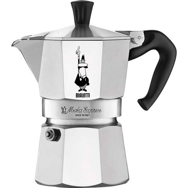 Bialetti Moka Express Moka Pot, 1 Cup, Aluminium, Black