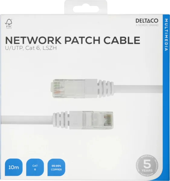 Deltaco CAT6 U/UTP - network cable, white, 10m