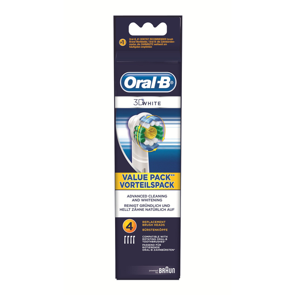 BRAUN VAIHTOHARJA ORAL-B 3D White 4 (EB 18-4)  ORAL-B ProBright, paketissa 4 vaihtoharjaa, Harjaksissa kiillotuskuppi