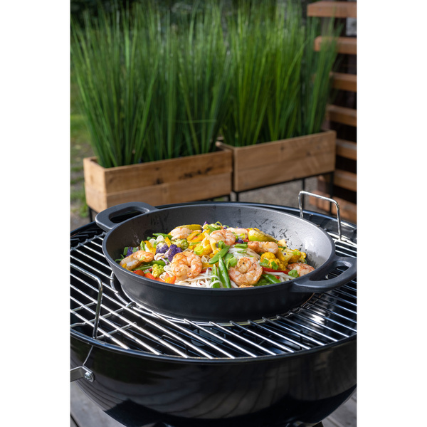 Mustang 603438 Cast Iron Wok Pan, 30 cm, Black