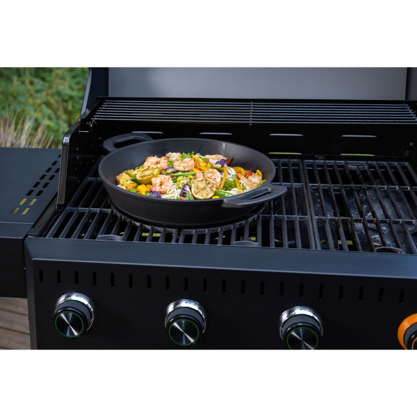 Mustang 603438 Cast Iron Wok Pan, 30 cm, Black