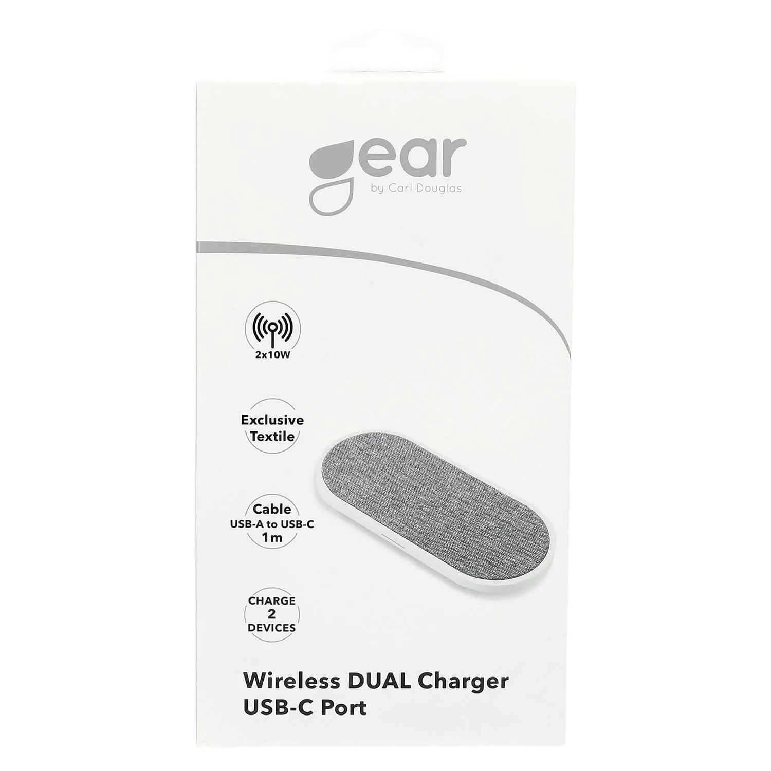GEAR Langaton Dual QI Laturi USB-C Ansl. 2x10W Valkoinen Harmaa Kangas