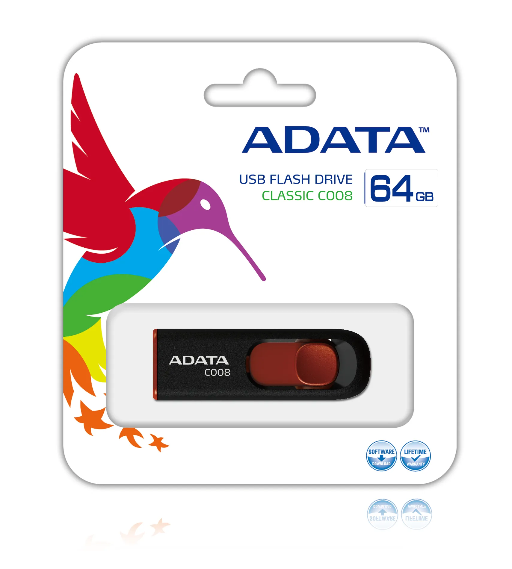 ADATA 64GB USB Stick C008 Slider USB 2.0 black red
