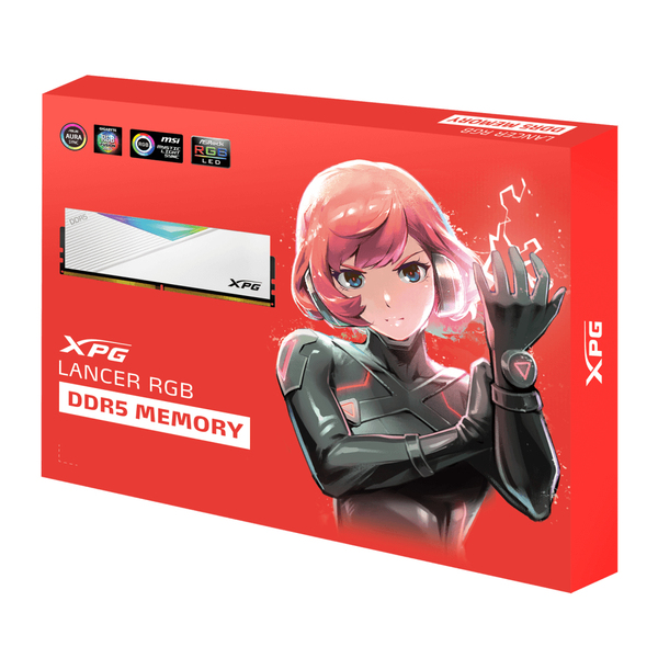ADATA DDR5 - 64GB - 6400 - CL - 32 (2x 32 GB) dual kit, RAM (white, AX5U6400C3232G-DCLARWH, Lancer RGB, INTEL XMP)
