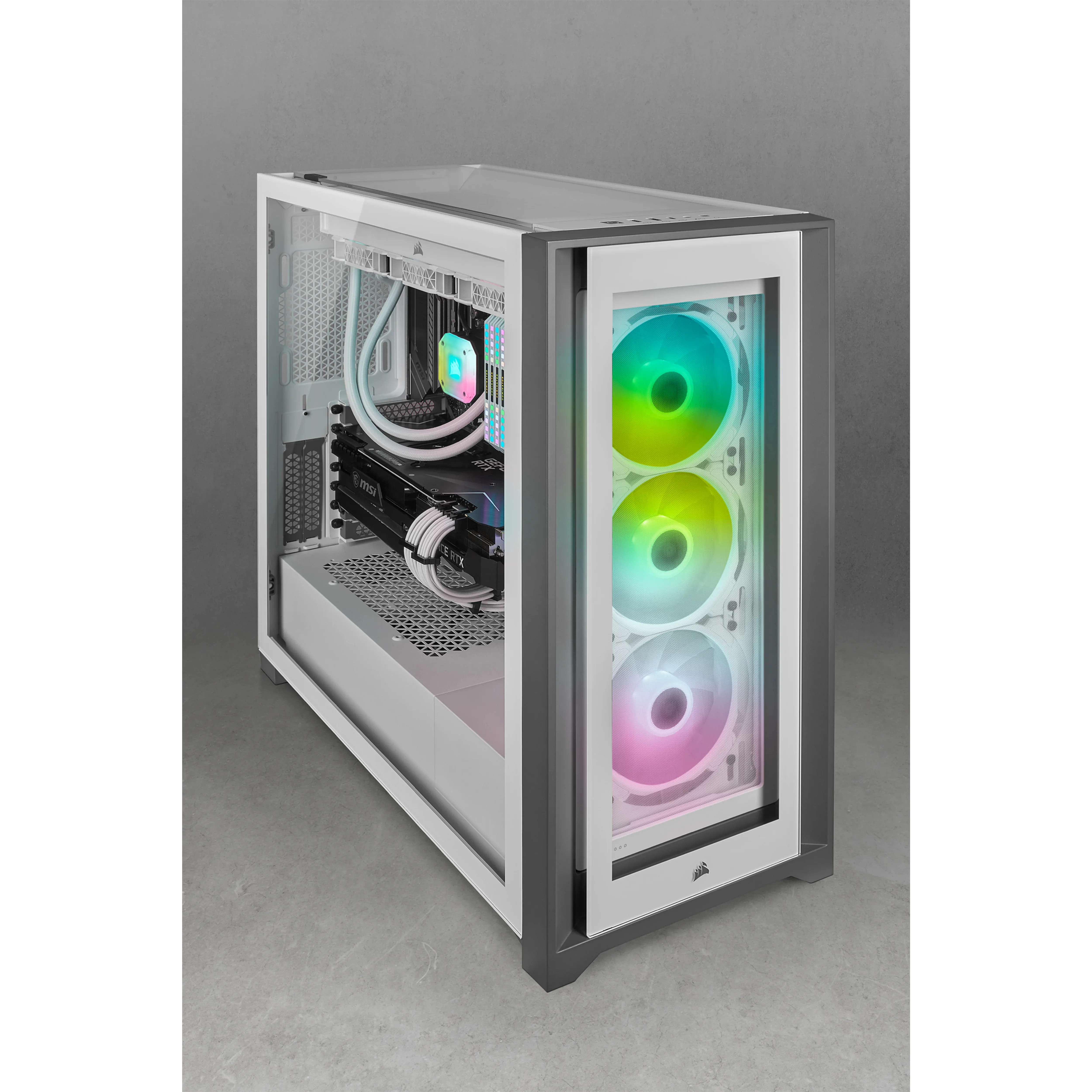Corsair White SP120 RGB Elite RGB Led Fan 120mm, w/ AirGuide + Lightning Node CORE, 3-Pack