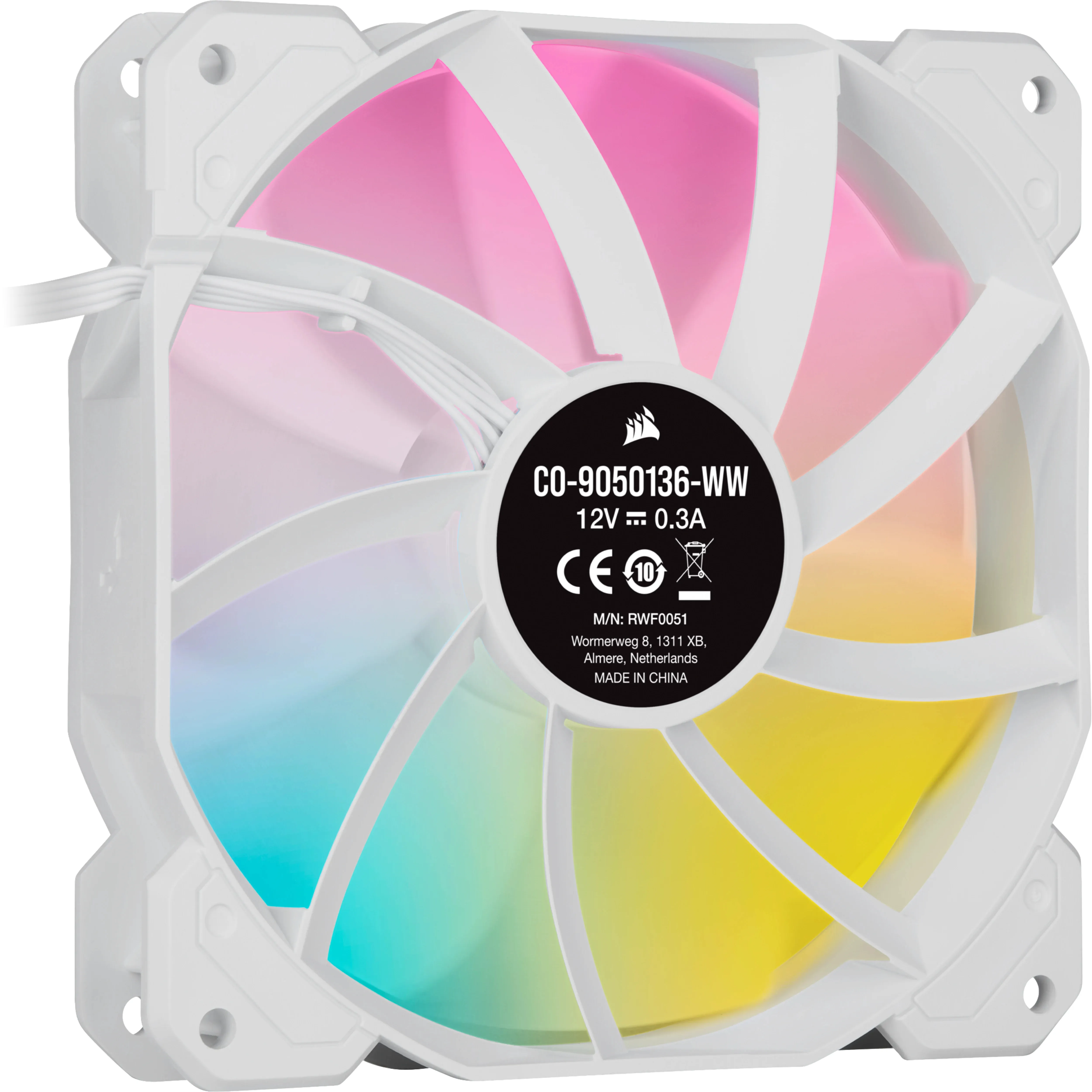 Corsair White SP120 RGB Elite RGB Led Fan 120mm, w/ AirGuide + Lightning Node CORE, 3-Pack