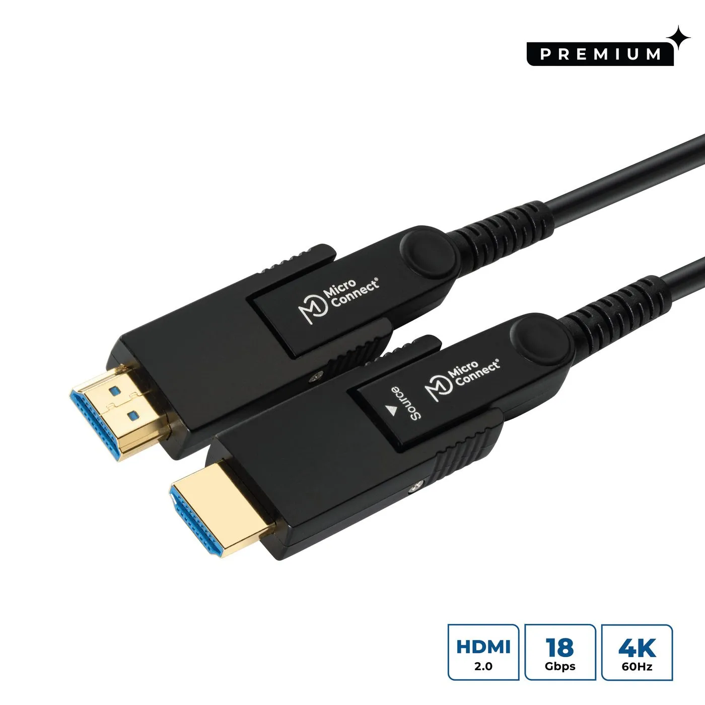 MicroConnect Premium Optic Fiber Active Flat HDMI 2.0 Type D &ndash; Type D -kaapeli, jossa Ethernet, 4K, 10 m, musta