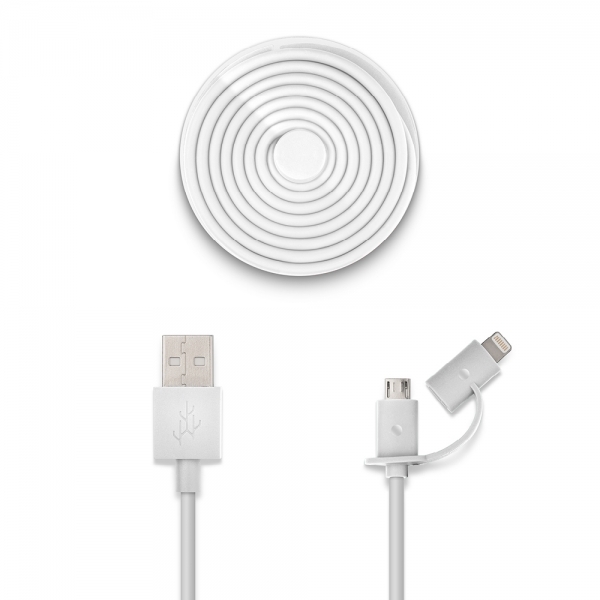 Usbepower DUO USB-A &ndash; Lightning &amp; Micro USB -kaapeli, 1,2 m, valkoinen