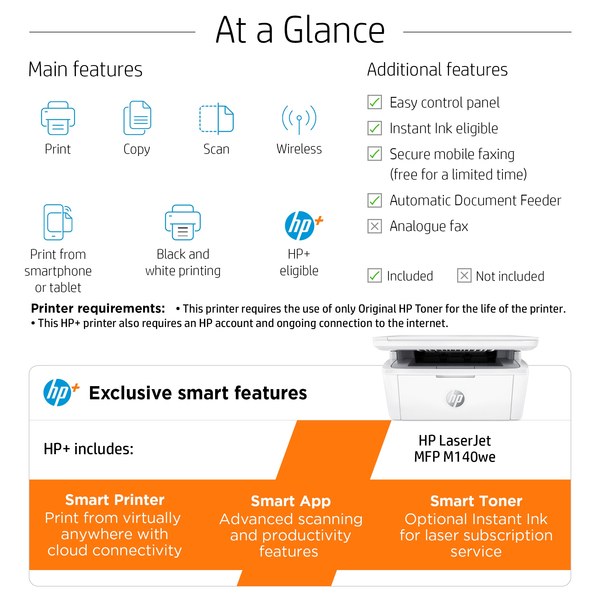 HP LASERJET MFP M140WE Mono up to 20ppm Printer