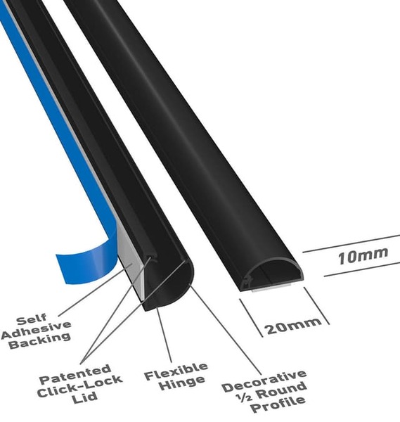 D-Line 20 x 10 millimeter 4 x 1 meter Self-Adhesive - Cable trunking kit, Black