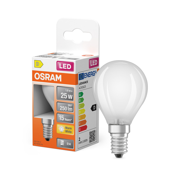 OSRAM LED Star Classic P 25 Filament 1.8 Watt Warm White Clear E14