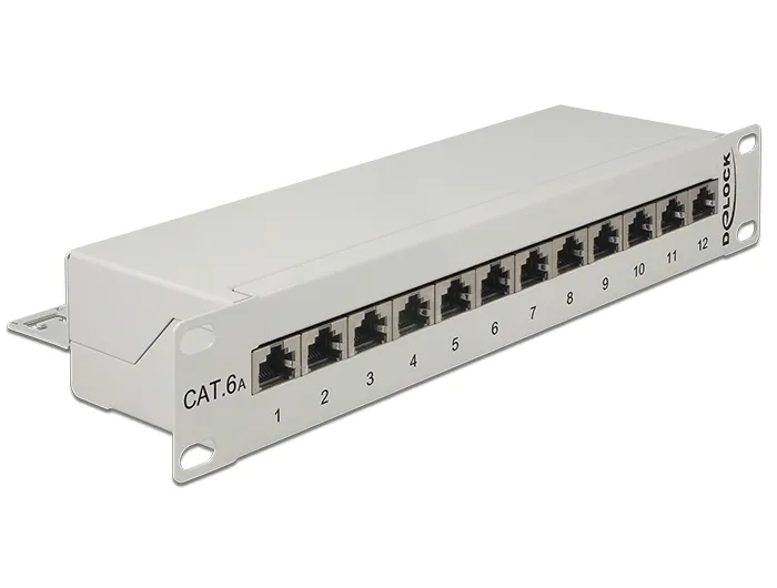 DeLOCK - 43308 kytkentätaulu 10" kaapeille 12xCat6a porteilla, krone-päätteillä, 1U, harmaa