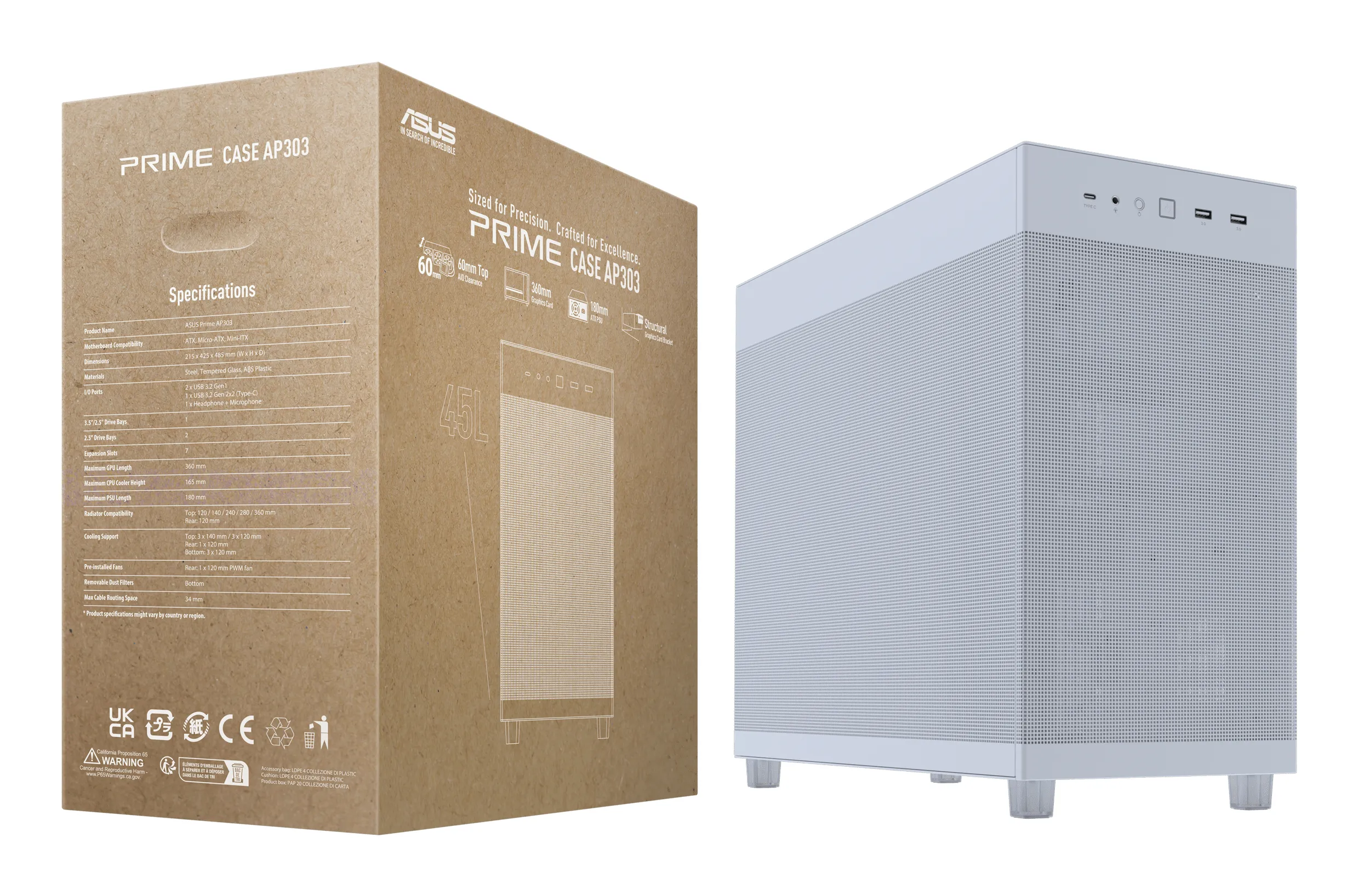 ASUS PRIME AP303 MESH midi-tower chassi, vit