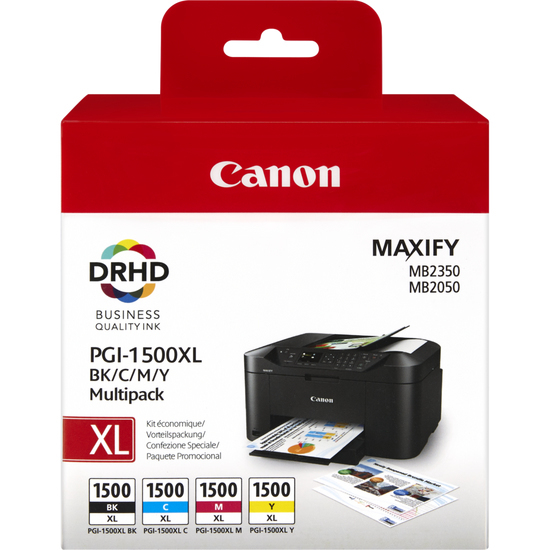 Canon PGI-1500XL C/M/Y/BK Multipack - 4 pakettia - Tuottoisa - musta, keltainen, sinivihre&auml;, magenta - alkuper&auml;inen - mustes&auml;ili&ouml; malleihin MAXIFY MB2050, MB215