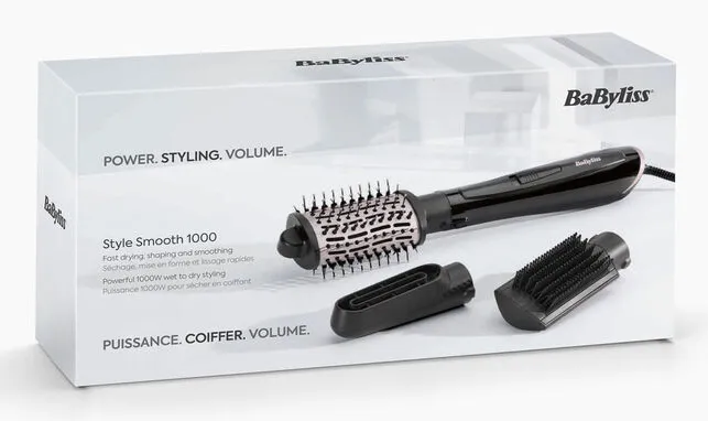 BaByliss Style Smooth 1000 AS128E Hot Air Brush, Black