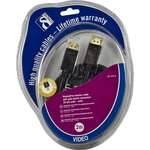 DELTACO DisplayPort monitorikaapeli, 20-pin u - u, 2m, musta