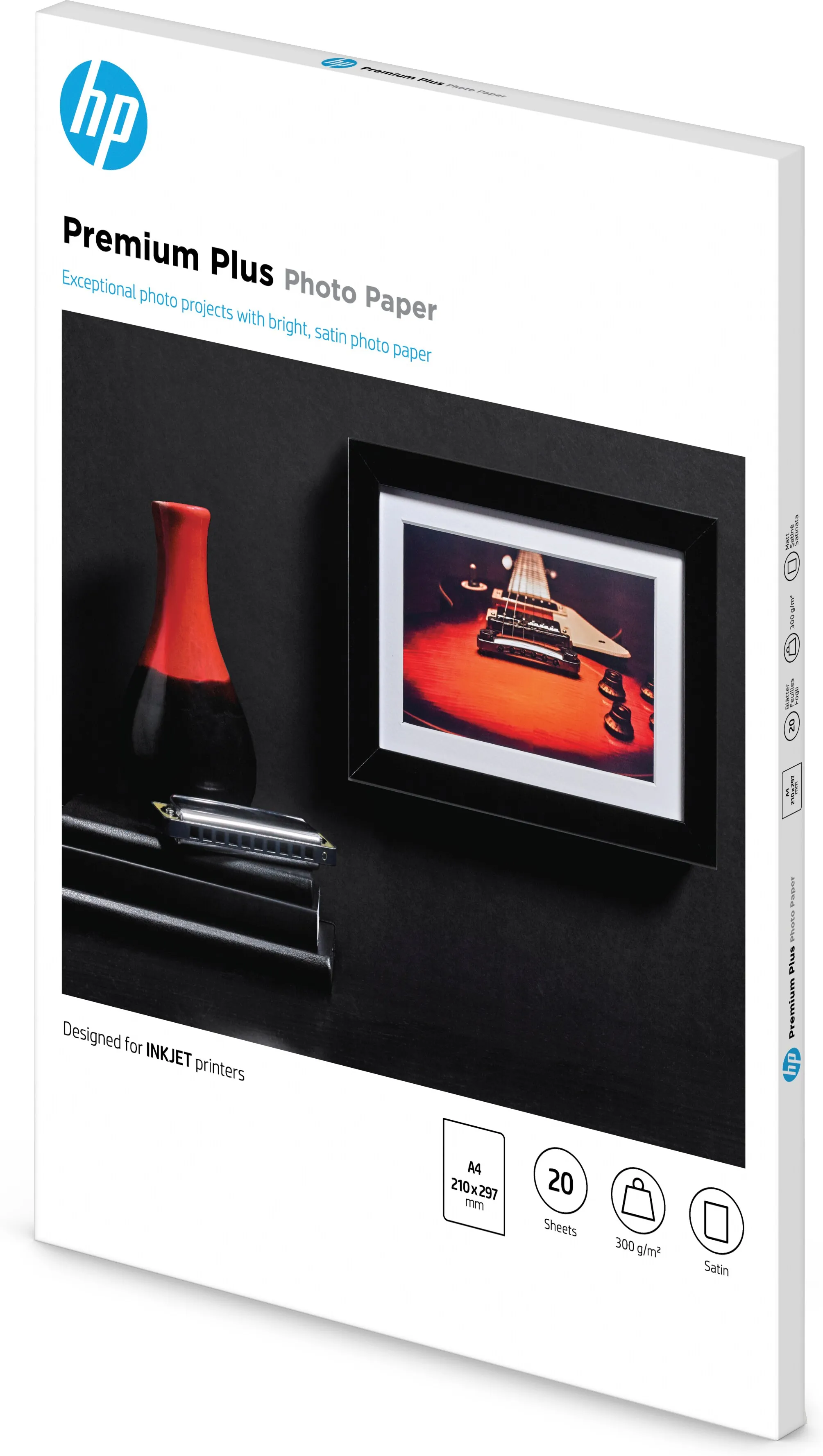 HP Premium Plus Photo Paper - Puolikiiltävä valokuvapaperi - A4 (210 x 297 mm) - 300 g/m2 - 20 arkki (arkit) malleihin Envy 100 D410, 11X D411, Officejet Pro 81
