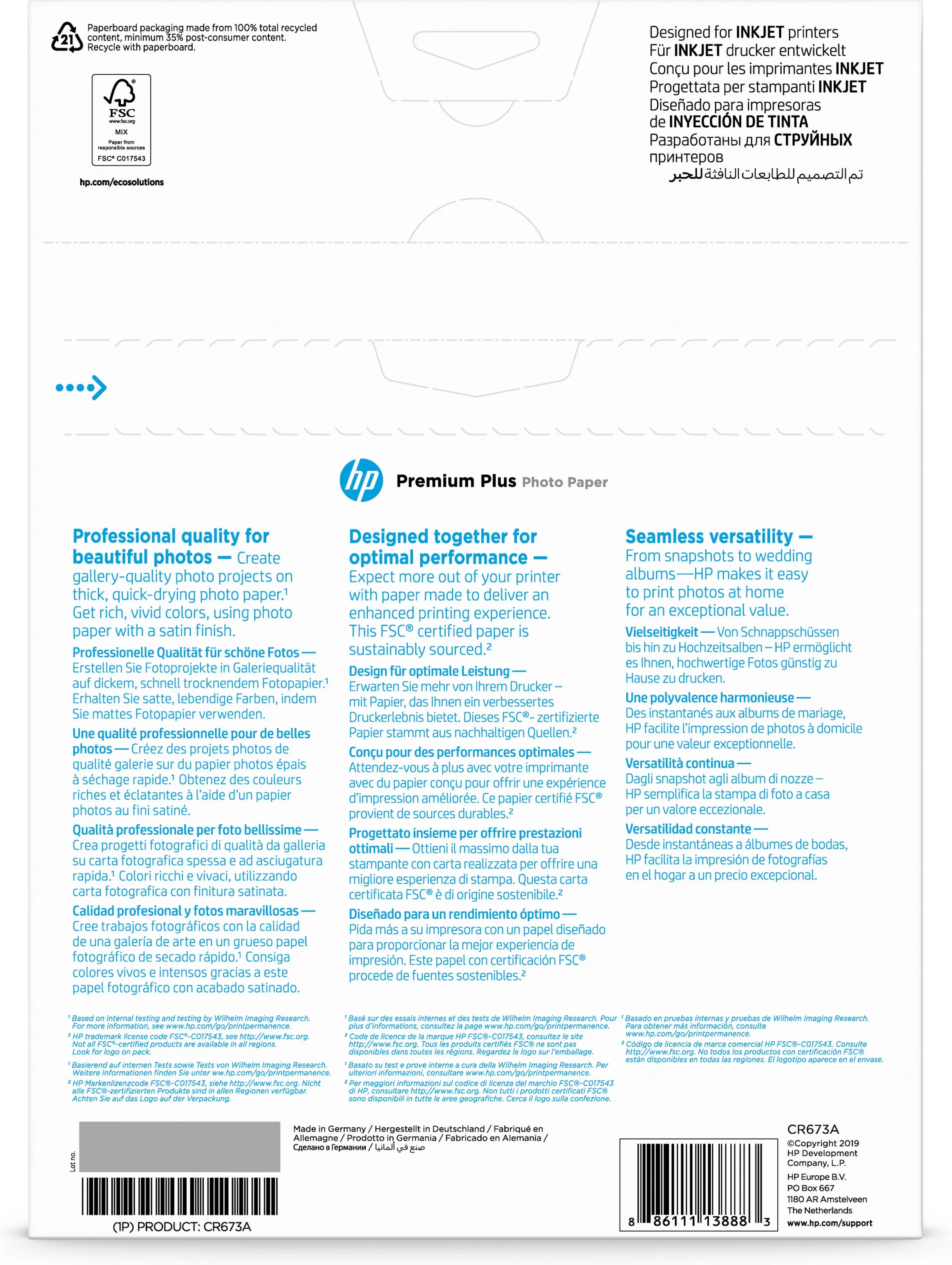 HP Premium Plus Photo Paper - Puolikiilt&auml;v&auml; valokuvapaperi - A4 (210 x 297 mm) - 300 g/m2 - 20 arkki (arkit) malleihin Envy 100 D410, 11X D411, Officejet Pro 81