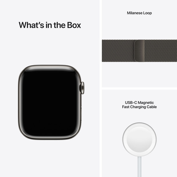 Apple Watch Series 7 GPS + Cellular, 45mm Graphite Stainless Steel Case with Graphite Milanese Loop