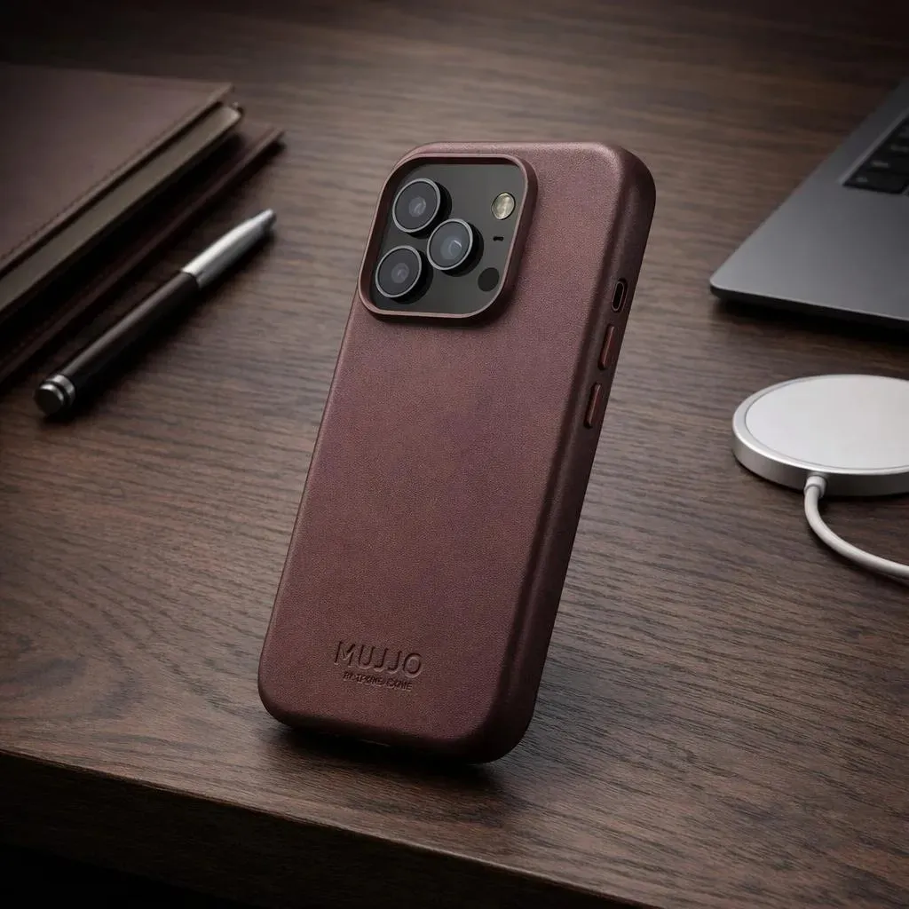 Mujjo Leather Case MagSafe, iPhone 17 Pro -suojakuori, Bronze Red