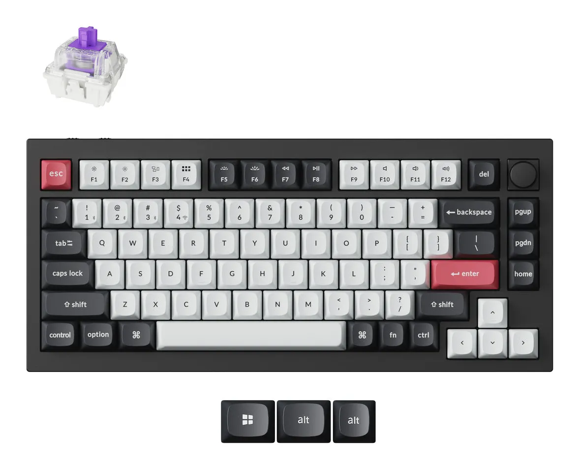 Keychron Q1 HE 75% Knob QMK Gateron 2.0 Magnetic Nebula Switch - trådlös tangentbord, Svart
