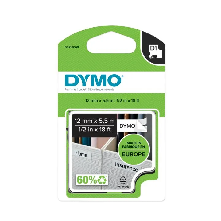 Tape D1 12mmx5,5m perm polyest bl/whi
