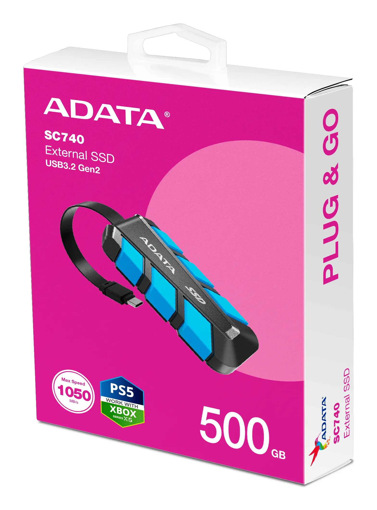 ADATA SC740 500GB USB-C - External SSD, Black, Blue