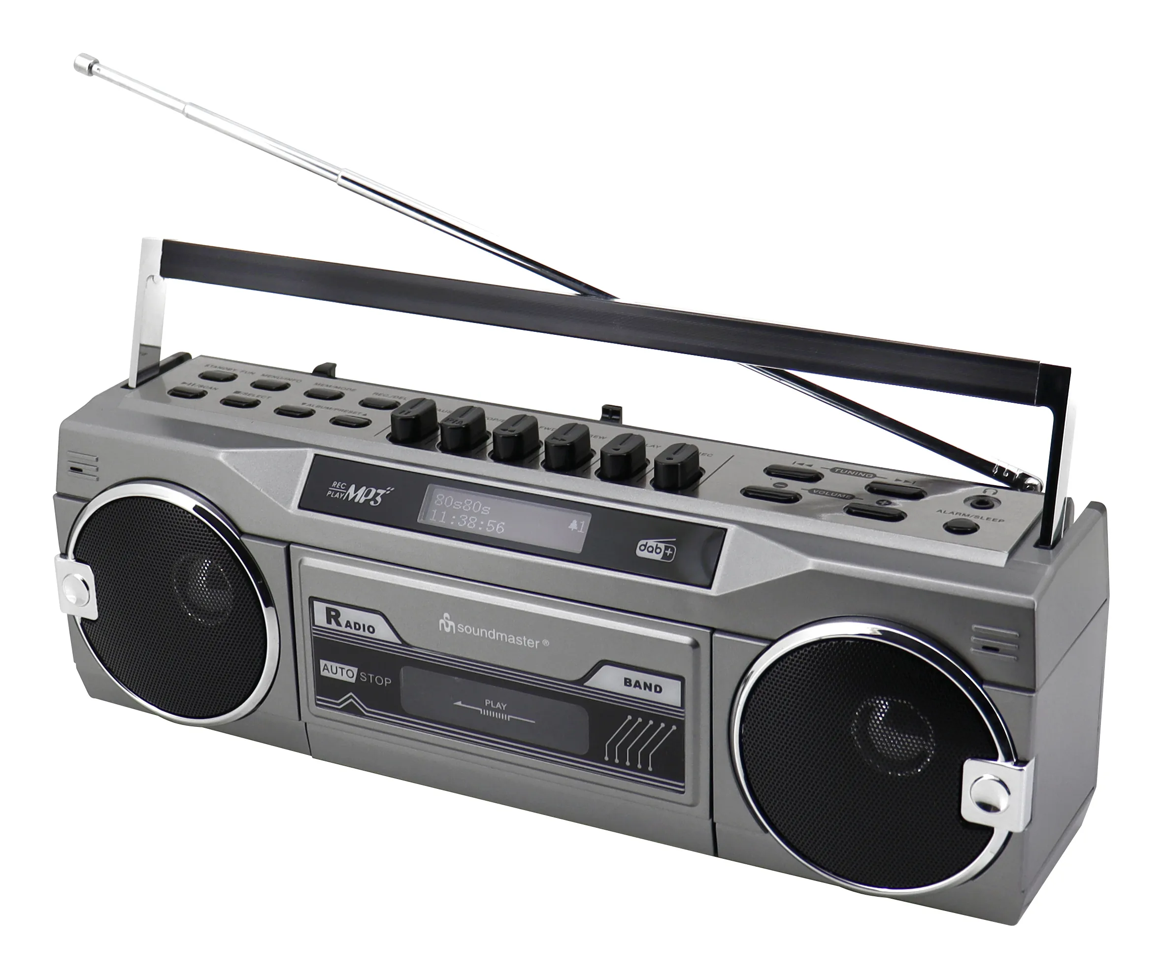 Soundmaster SRR80TI Retro Stereo Radio Cassette Recorder - DAB+, FM, Bluetooth, USB, SD, MP3 - Silver
